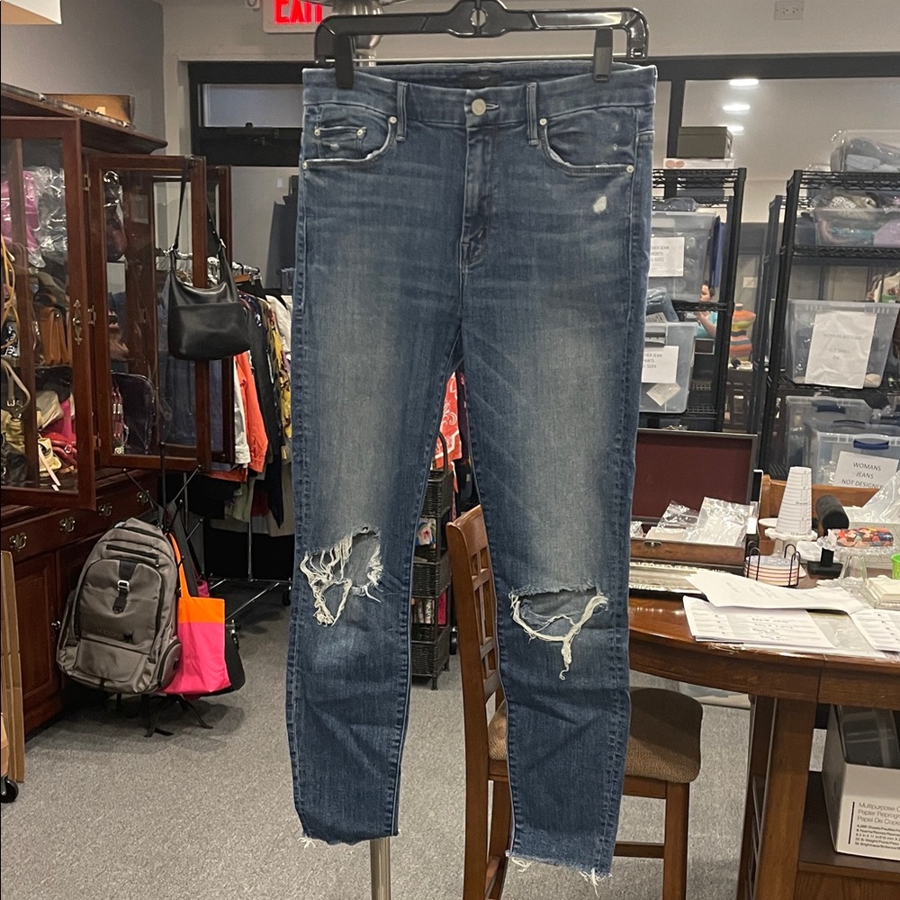 Mother The Looker High Waist Ankle Fray Jeans Furiously Happy Wash Size 28